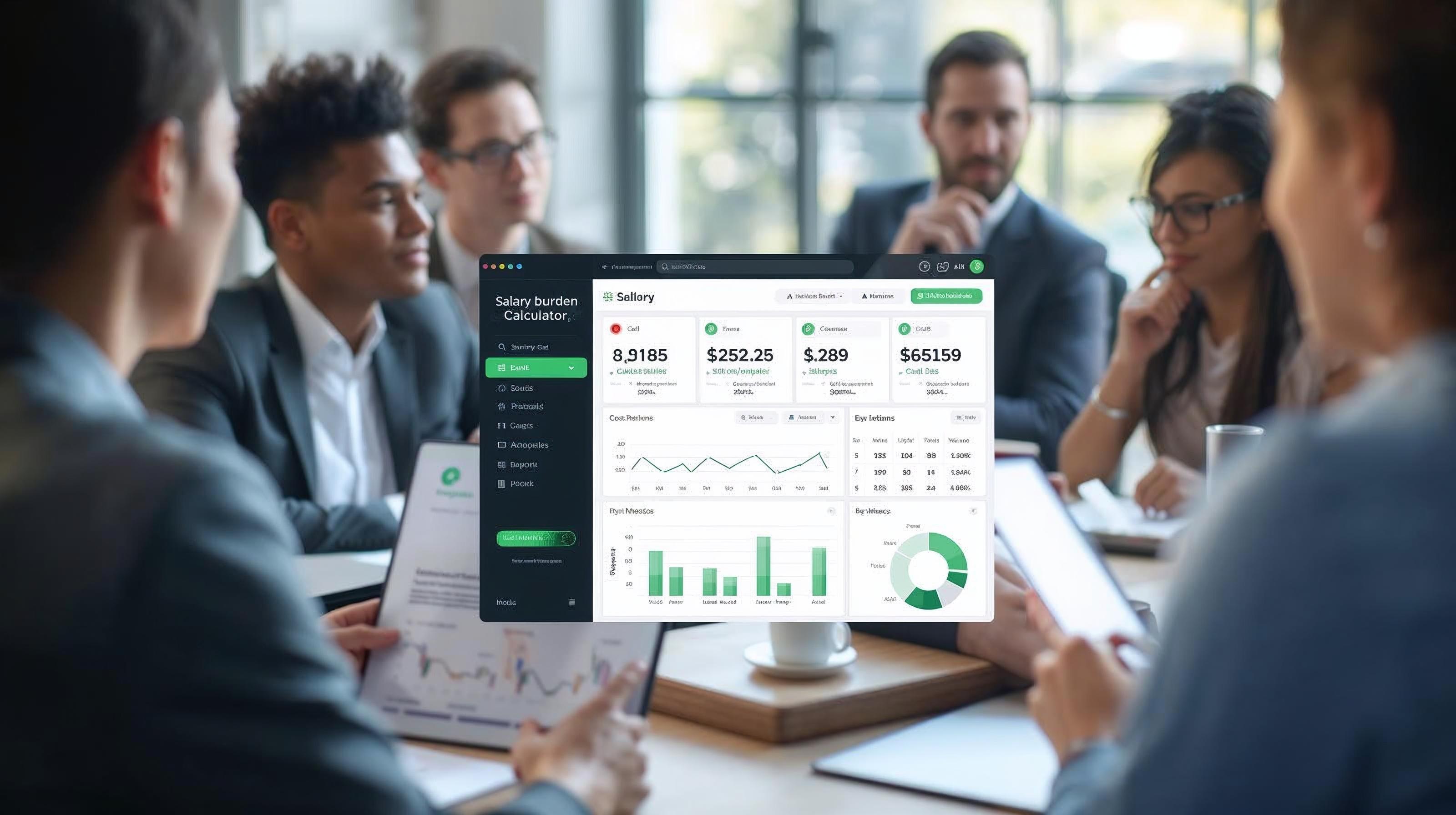 Salary burden calculator guide dashboard showing payroll cost breakdown and fully-loaded labour analysis